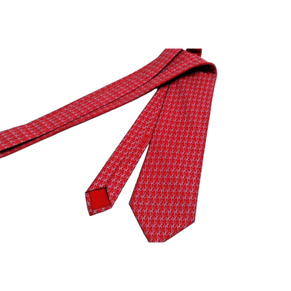 Hermes Tie Brick Red Silk Twill Classic Geometric Made in France - Picture 7 of 10